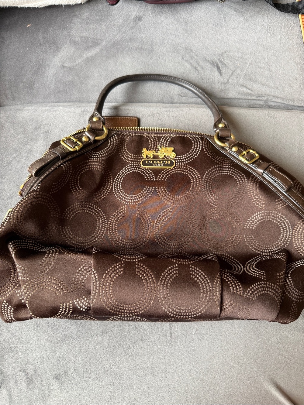 Coach Brown Signature Circle-Print Satchel with Gold Hardware